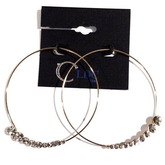 Gold tone 2.5-in Big Hoop Sparkling Crystal Earrings - Women's Fashion Jewelry - Picture 1 of 6